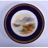 ROYAL WORCESTER PLATE PAINTED WITH ENGLISH CATTLE BESIDE A LAKE BY J. STINTON, SIGNED DATE MARK 1917