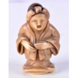 A JAPANESE BONE NETSUKE CARVED AS A MALE. 5cm x 3.2cm, weight 31g