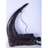 A Pacific Island/ Oceania Tribal Buffalo horn and carved hardwood ceremonial vessel. 45 x 38 cm.