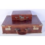 A leather briefcase probably Italian together with a small stationary case 11 x 46 x 33 cm.(2)