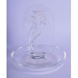 A LOVELY FRENCH LALIQUE GLASS WATER NYMPH PIN TRAY. 11 cm x 8 cm.