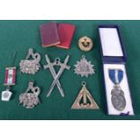 A collection of assorted Masonic wares including a silver medal. (Qty)