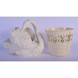 A LATE 18TH CENTURY LEEDS CREAMWARE OPENWORK BASKET VASE together with an early Continental pottery