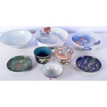 A collection of Japanese and Chinese ceramics and Cloisonne dishes and bowls largest 17 cm (8)