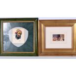 A framed Oil of a Arabic male by Stila together with a small framed watercolour of Turkish males smo