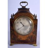 AN EDWARDIAN GEORGE III STYLE COUNTRY HOUSE CLOCK decorated with figures within landscapes. 24 cm x