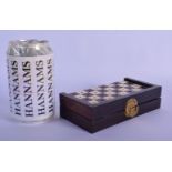 A RARE 19TH CENTURY MINIATURE CARVED AND STAINED IVORY STAUNTON CHESS SET with Yin & Yang swivel cla