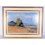 A framed oil on board by Peter Burman of a rural scene in Feckenham Suffolk 41 x 59cm.