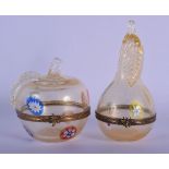 TWO MURANO GLASS FRUIT BOXES. Largest 12 cm high. (2)