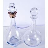 A Silver topped horse racing related engraved glass decanter Birmingham 925 together with a another