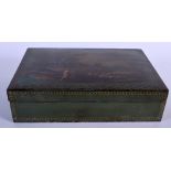 A FINE 19TH CENTURY COUNTRY HOUSE PAINTED AND LACQUERED BOX AND COVER decorated with figures and ani