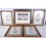 A framed autographed England V Australia Ashes tour 1993 print together with four other cricket rela