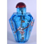 AN ANTIQUE FRENCH ENAMELLED GLASS SNUFF BOTTLE painted with flowers. 77 grams. 7 cm x 4.25 cm.