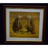 A framed oil on board of two Persian males 57 x 63.