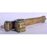 A 19TH CENTURY MIDDLE EASTERN INDIAN ARABIC BRONZE PEN BOX decorated with foliage. 21 cm long.