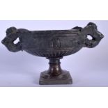 AN EARLY 19TH CENTURY ITALIAN TWIN HANDLED SERPENTINE BOWL overlaid with caryatid type winged figure