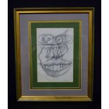 A framed abstract pencil drawing by E Van Dyke 28 x 19cm.