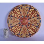 A 19TH CENTURY SPANISH HISPANO MORESQUE TIN GLAZED CHARGER painted with motifs. 40 cm diameter.