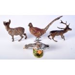 FOUR COLD PAINTED FIGURES, DUCK, PHEASANT, STAG AND A DEER. Largest 6.5cm x 8.1cm
