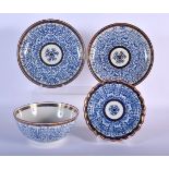 18TH C. WORCESTER SHAPED SMALL PLATE PAINTED WITH ROYAL LILY AND TWO BARR SAUCER-DISHES AND A BOWL S