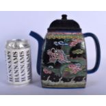 A RARE 19TH CENTURY CHINESE YIXING POTTERY ENAMELLED TEAPOT AND COVER painted with dragons. 19 cm x