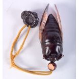 A JAPANESE HARDWOOD AND MOTHER OF PEARL INRO CARVED AS AN INSECT. 11.2cm x 4.4cvm, weight 67g