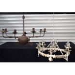 An 18th Century metal chandelier together with another Chandelier with electric fittings largest 50c