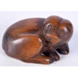 A JAPANESE BOXWOOD MEIJI PUPPY NETSUKE, UNSIGNED. 2.4cm x 4.5cm x 3cm, weight 15g