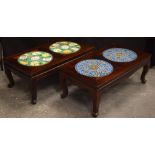 A PAIR OF 19TH CENTURY CHINESE CLOISONNE INSET HARDWOOD STANDS decorated with foliage. 83 cm x 45 cm