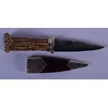 AN ANTIQUE SCOTTISH SILVER AND ANTLER SGIAN-DUBH KNIFE. 14 cm long.