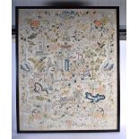 A LARGE 19TH CENTURY CHINESE SILKWORK EMBROIDERED PANEL Qing, decorated with figures in landscapes.