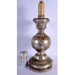 A LARGE ANTIQUE SILVERED WOOD CANDLESTICK LAMP. 48 cm high.