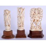 THREE 19TH CENTURY ANGLO INDIAN CARVED IVORY FIGURES modelled in various forms. Largest 14 cm x 5 cm