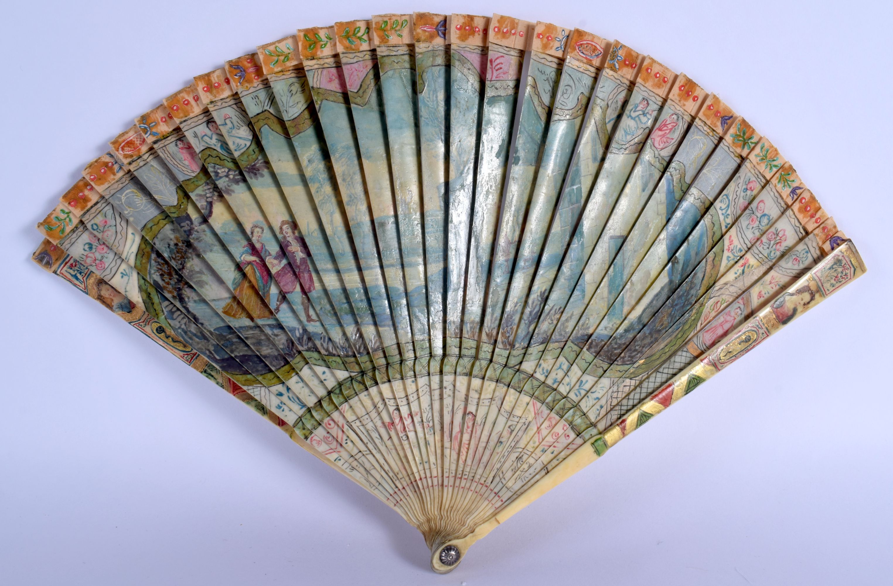 A RARE EARLY 19TH CENTURY EUROPEAN BRISE FAN of Verne Matin type. 30 cm wide extending.