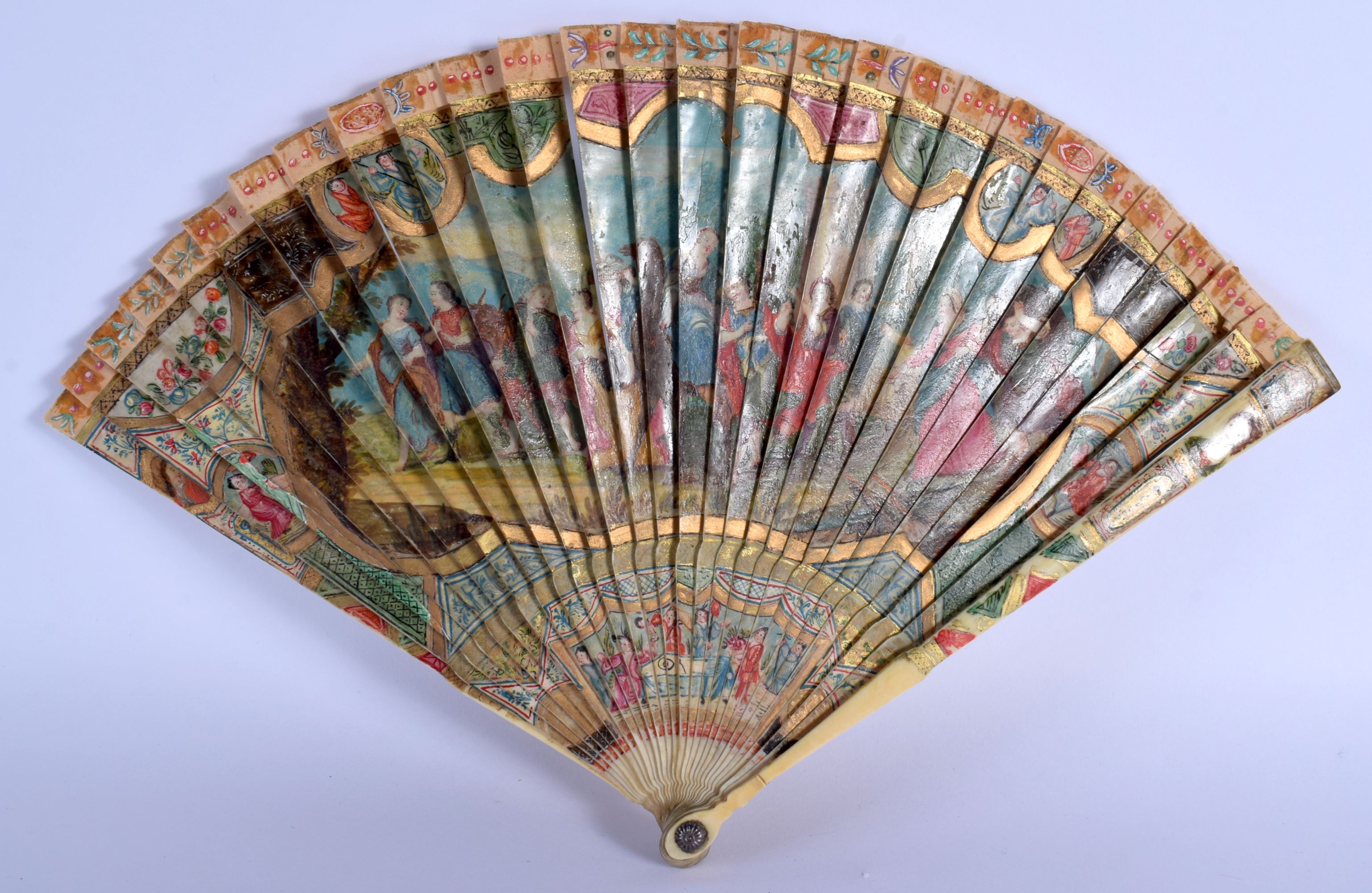 A RARE EARLY 19TH CENTURY EUROPEAN BRISE FAN of Verne Matin type. 30 cm wide extending. - Image 5 of 8