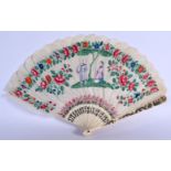 A MID 19TH CENTURY CHINESE CARVED IVORY GOOSE FEATHER FAN C1850. 36 cm wide extended.