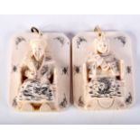 A PAIR OF EARLY 20TH CENTURY CHINESE CARVED IVORY PENDANTS Late Qing. 7 cm x 4.5 cm.