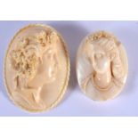 TWO 19TH CENTURY EUROPEAN CARVED IVORY BROOCHES. Largest 6.5 cm x 4.5 cm. (2)