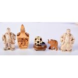 A LATE 19TH CENTURY CHINESE STAINED IVORY SCENT BOTTLE AND COVER together with other collectables. (