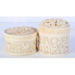 TWO 19TH CENTURY CHINESE CANTON IVORY BOXES AND COVERS Qing. Largest 7 cm x 7 cm. (2)