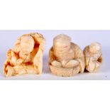 TWO 19TH CENTURY JAPANESE MEIJI PERIOD CARVED IVORY NETSUKES in various forms. Largest 4 cm x 3 cm.