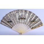 A LATE 18TH CENTURY EUROPEAN CHINOSERIE FAN with carved sticks and silvered decoupe paper leaf. 48 c