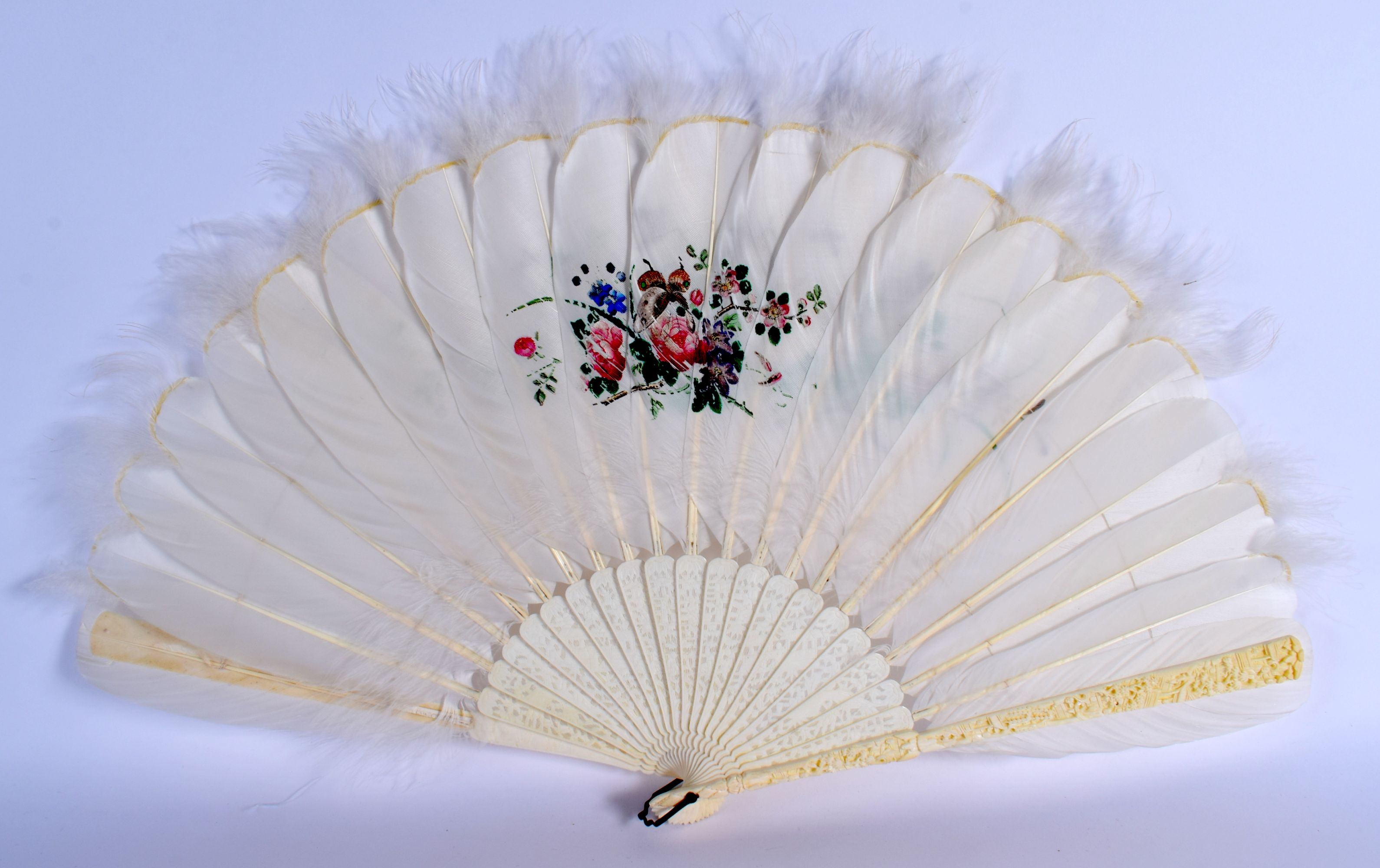 A MID 19TH CENTURY CHINESE CARVED IVORY GOOSE FEATHER FAN C1850. 50 cm wide extended. - Image 5 of 5