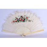 A MID 19TH CENTURY CHINESE CARVED IVORY GOOSE FEATHER FAN C1850. 50 cm wide extended.