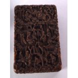 A 19TH CENTURY CHINESE CARVED SANDALWOOD CARD CASE AND COVER Qing. 10 cm x 7.5 cm.