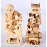 A 19TH CENTURY JAPANESE MEIJI PERIOD CARVED IVORY OKIMONO together with another similar. Largest 8.5