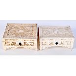 TWO 19TH CENTURY CHINESE CANTON IVORY DRAGON CASKETS AND COVERS Qing. Largest 11 cm x 8 cm. (2)