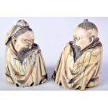 A PAIR OF 19TH CENTURY CHINESE CARVED MAMMOTH IVORY FIGURES OF SCHOLARS modelled in robes. 7 cm x 4.