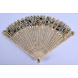 AN EARLY 19TH CENTURY EUROPEAN BRISE FAN C1820 painted with birds. 29 cm wide.