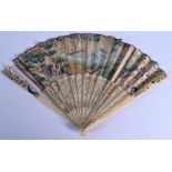 A LATE 18TH CENTURY EUROPEAN CHINOSERIE PAPER LEAF FAN decorated with flowers. 50 cm wide extended.